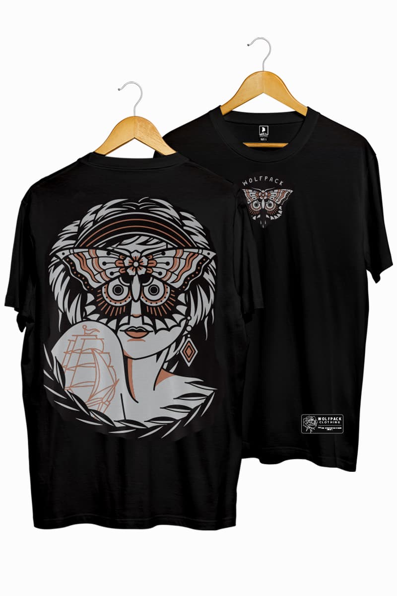 Black t-shirt with ELUSIVE BUTTERFLY TEE UNISEX print - Wolfpack Clothing