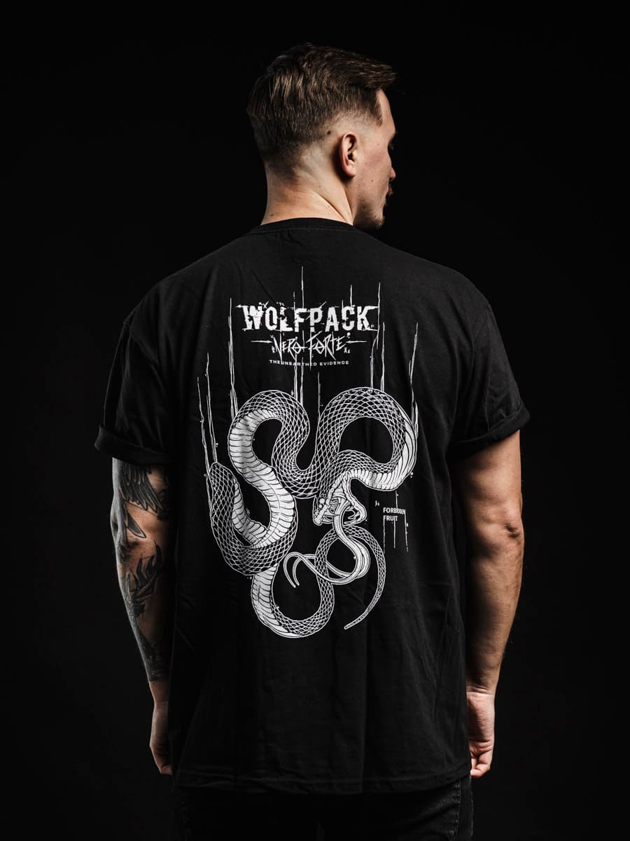 Black t-shirt with FORBIDDEN FRUIT TEE UNISEX print - Wolfpack Clothing