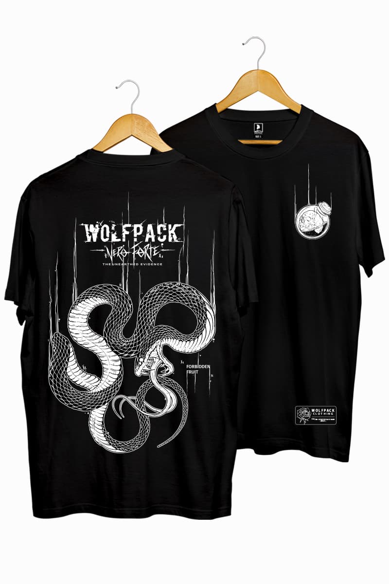 Black t-shirt with FORBIDDEN FRUIT TEE UNISEX print - Wolfpack Clothing