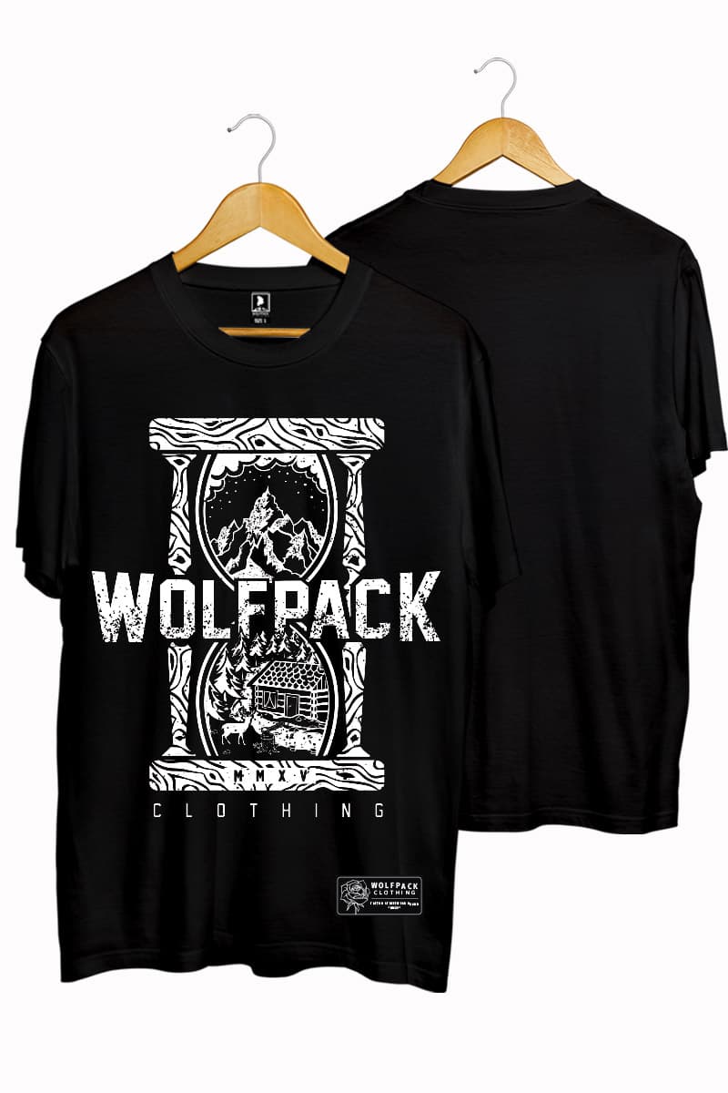 Black t-shirt with HOURGLASS TEE UNISEX print - Wolfpack Clothing