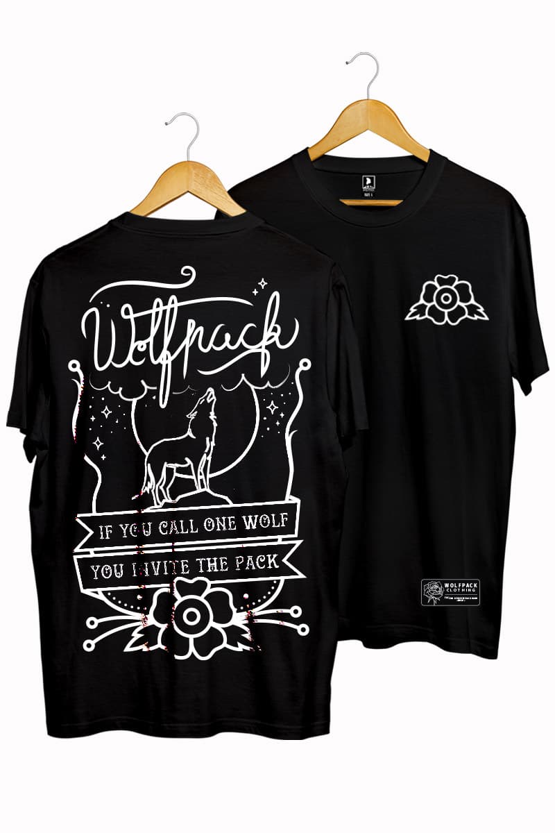 Black t-shirt with HOWLING WOLF TEE UNISEX print - Wolfpack Clothing