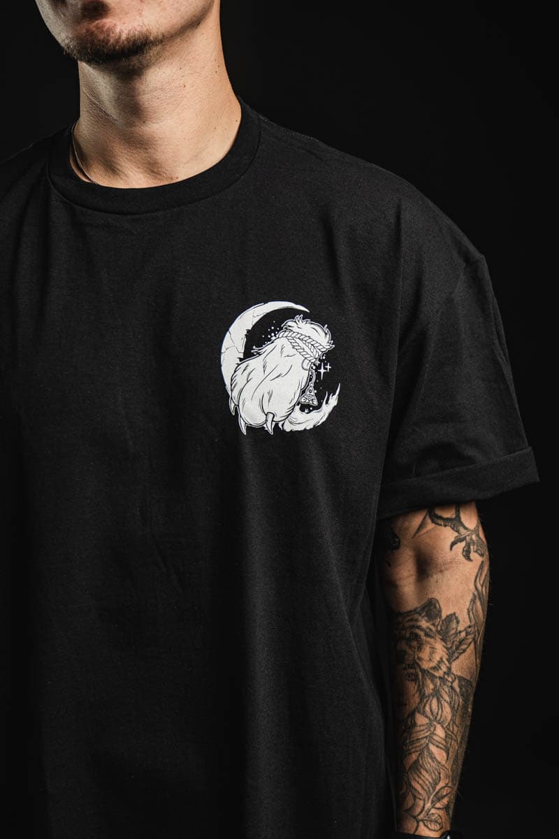 Black t-shirt with INTO THE UNKNOWN TEE UNISEX print - Wolfpack Clothing