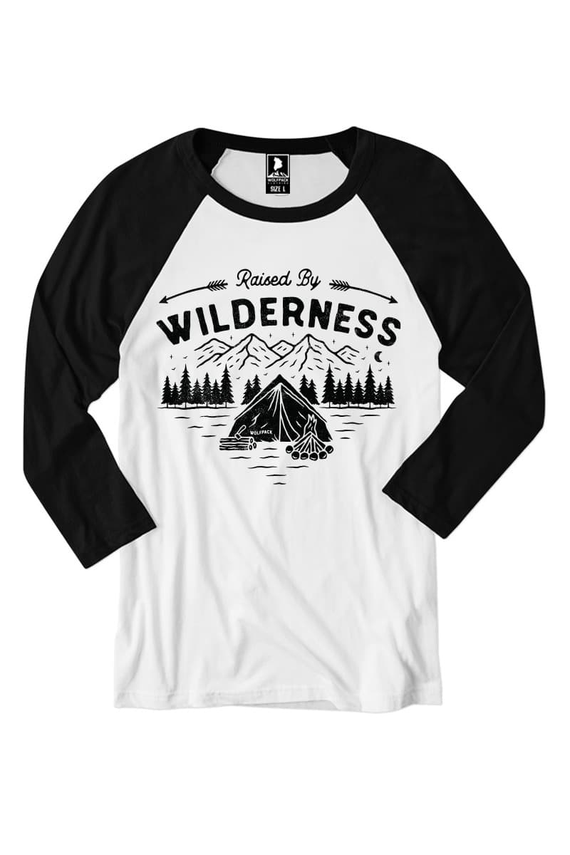 Black raglan t-shirt with NIGHT IN MOUNTAINS RAGLAN UNISEX print - Wolfpack Clothing