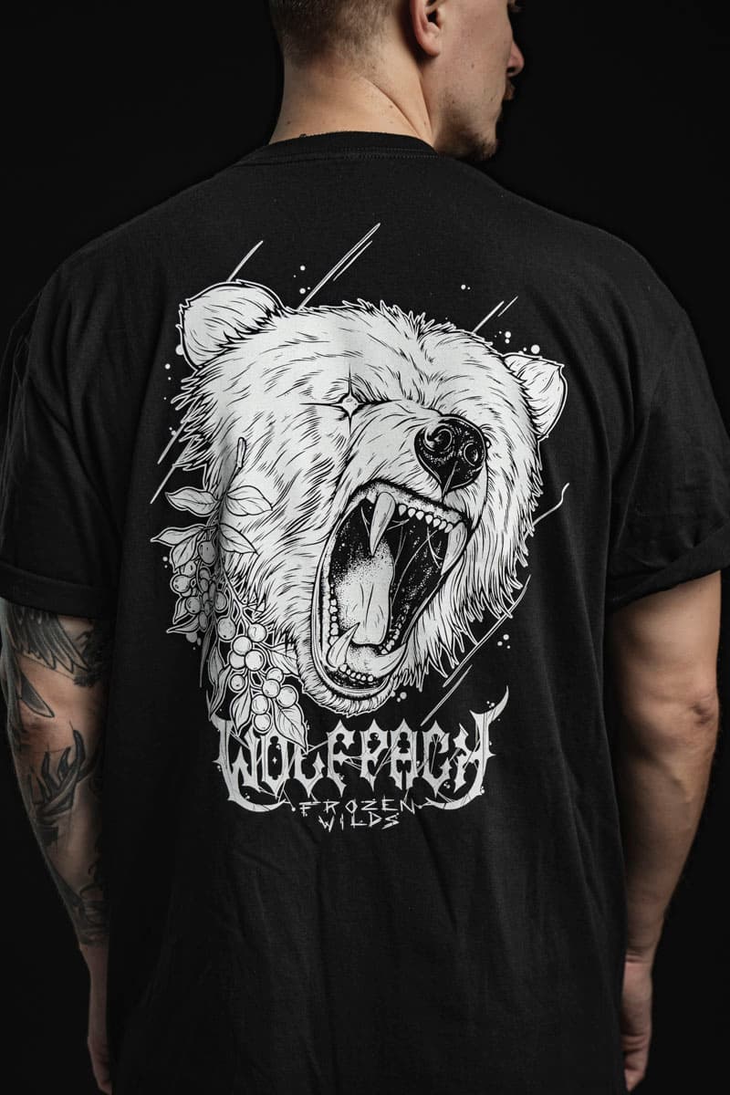 Black t-shirt with NORDIC HUNTER TEE UNISEX print - Wolfpack Clothing