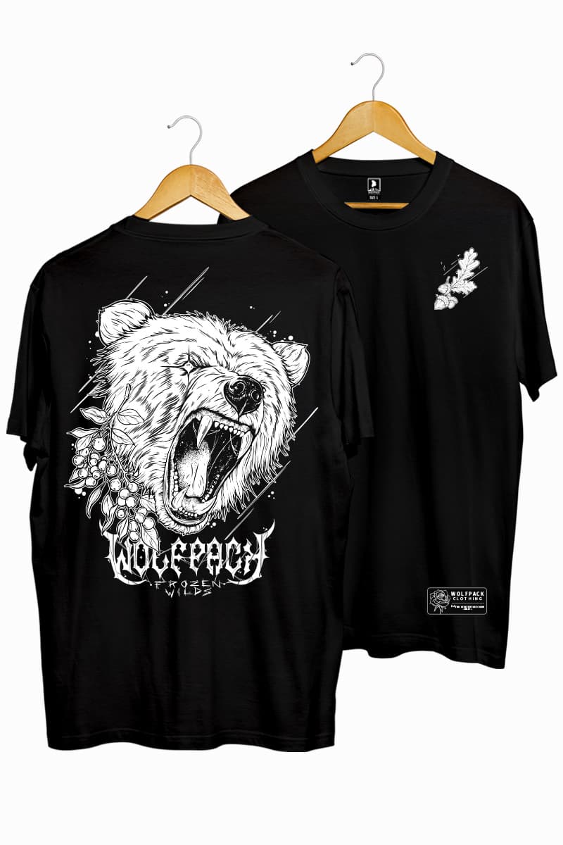 Black t-shirt with NORDIC HUNTER TEE UNISEX print - Wolfpack Clothing