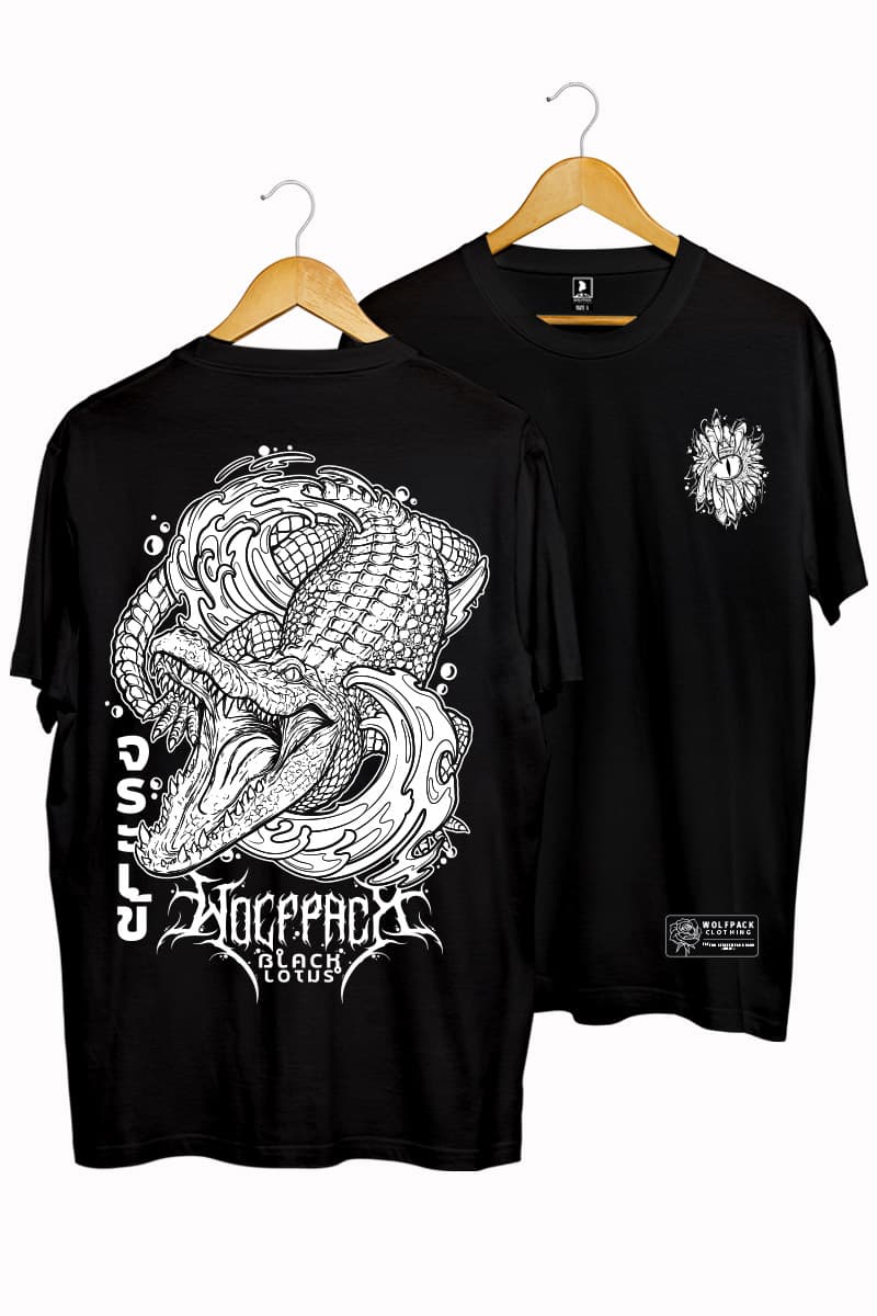 Black t-shirt with SCALES & SILENCE TEE UNISEX print - Wolfpack Clothing