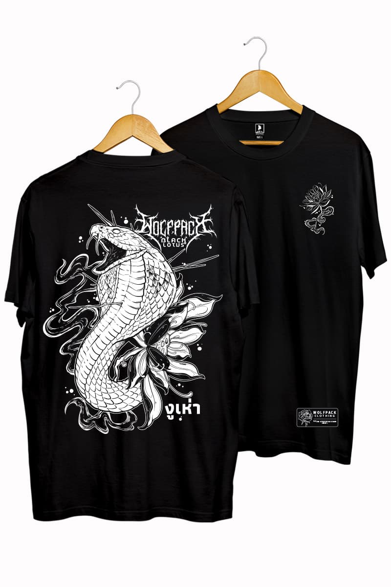 Black t-shirt with SERPENT OF SIAM TEE UNISEX print - Wolfpack Clothing