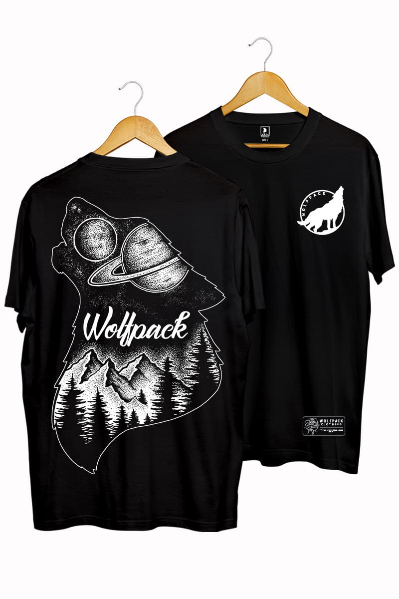 Black t-shirt with SPACE IN MIND TEE UNISEX print - Wolfpack Clothing