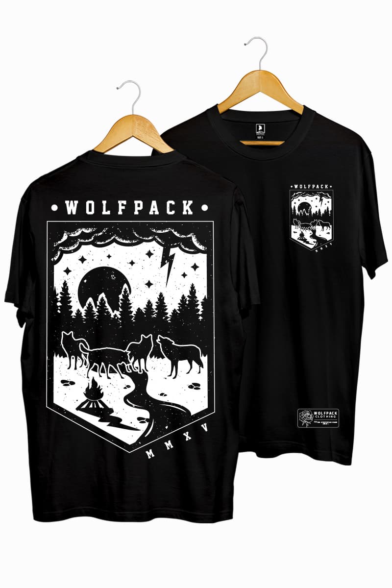 Black t-shirt with WOLFPACK TEE UNISEX print - Wolfpack Clothing
